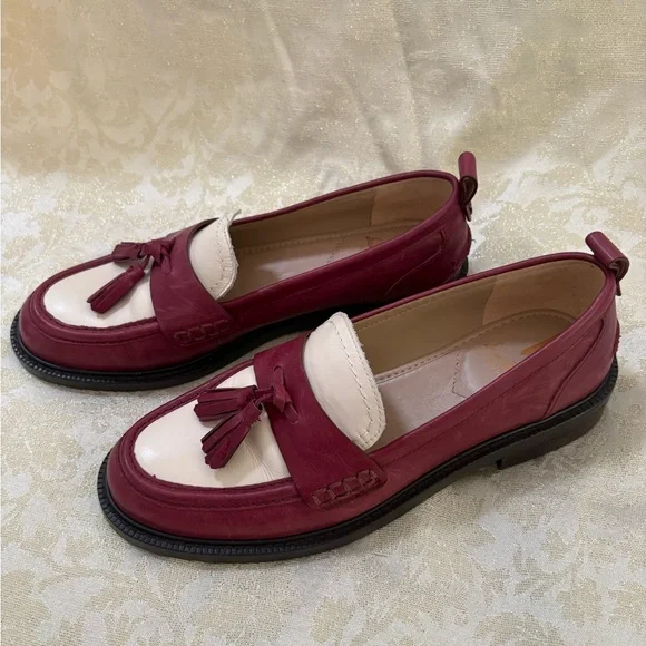 Sam Edelman Burgundy and Cream Tassel Cagliari Loafers Size 8 - Picture 5 of 14